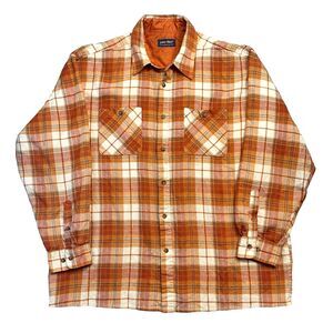 VTG John Blair Button Up Shirt Men's L Long Sleeve Plaid Orange‎ Black White